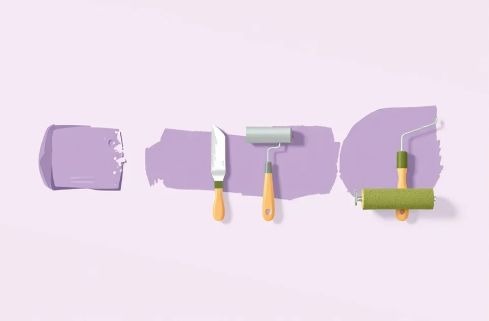Outils de peinture disposés dans l'ordre des étapes du chantier