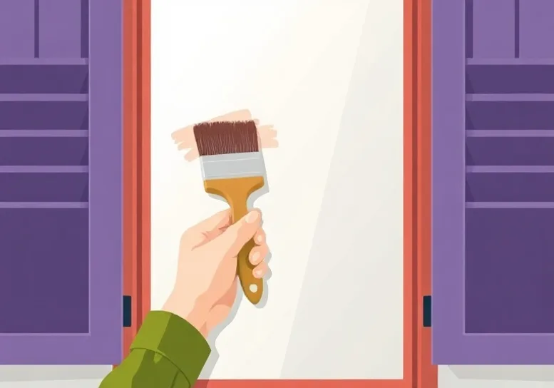Mise en peinture au pinceau de volets et d'encadrements en bois
